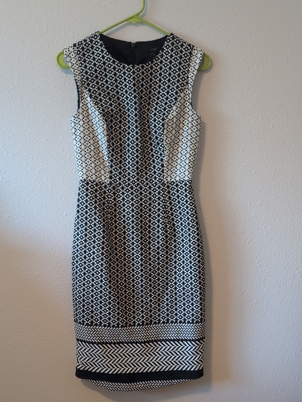 J. Crew Black and White Sleeveless Patterned Sheath Dress
